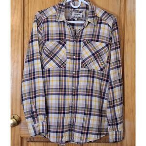 EXPRESS Shirt Women's Medium Boyfriend Flannel Classic Plaid Preppy Comfy Cozy
